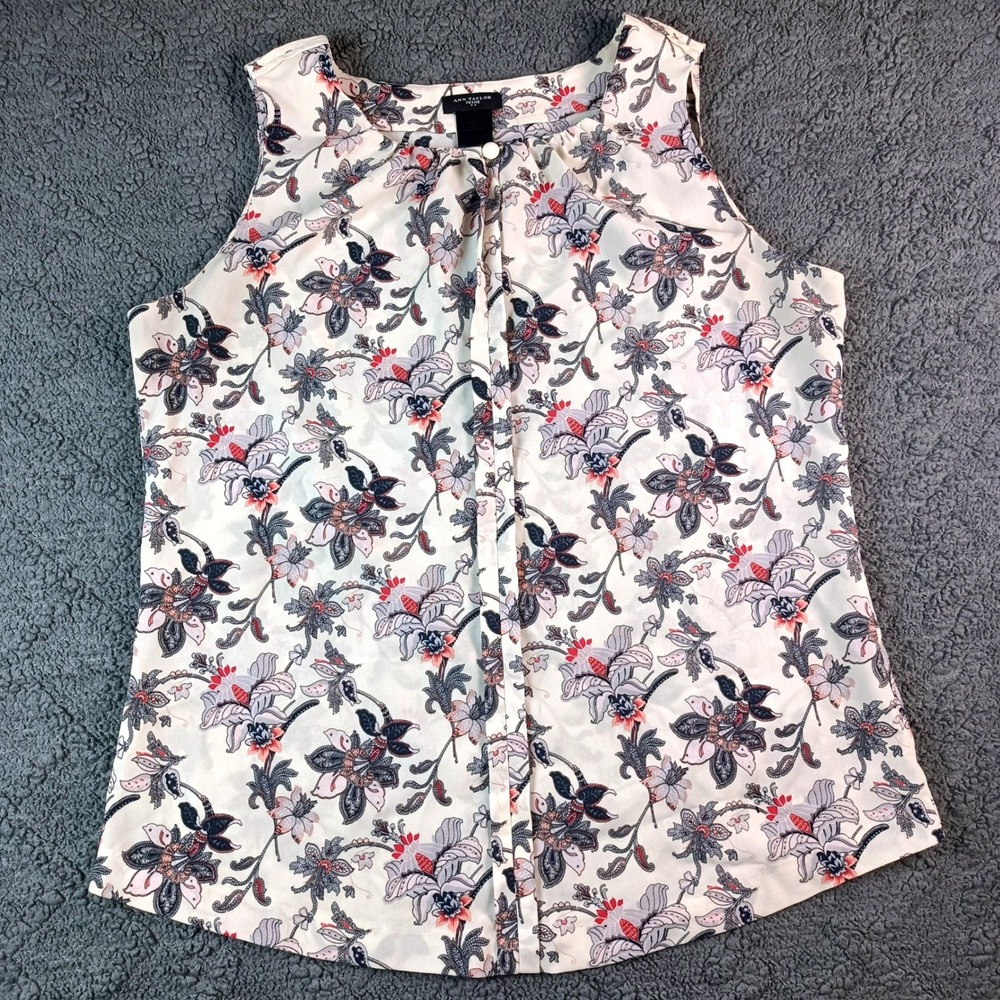Ann Taylor Small Petite Floral Paisley Sleeveless Blouse Cream Navy Red